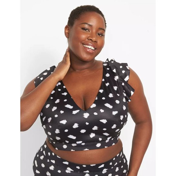 Lane Bryant Giraffe Dot No Wire Ruffle Swim Bikini Top 30 - Picture 1 of 4